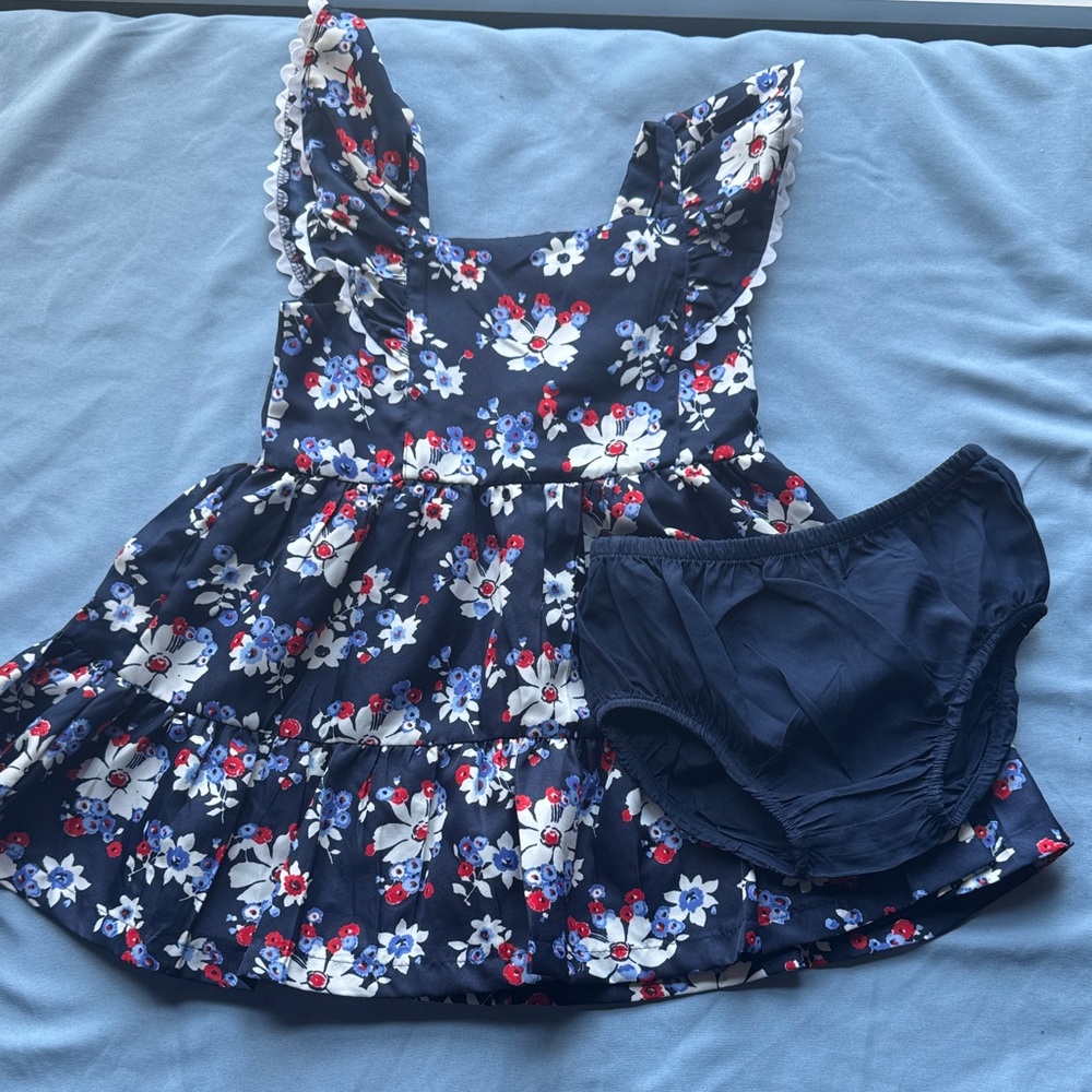 Janie and Jack Navy Floral Dress with Red and White Accents